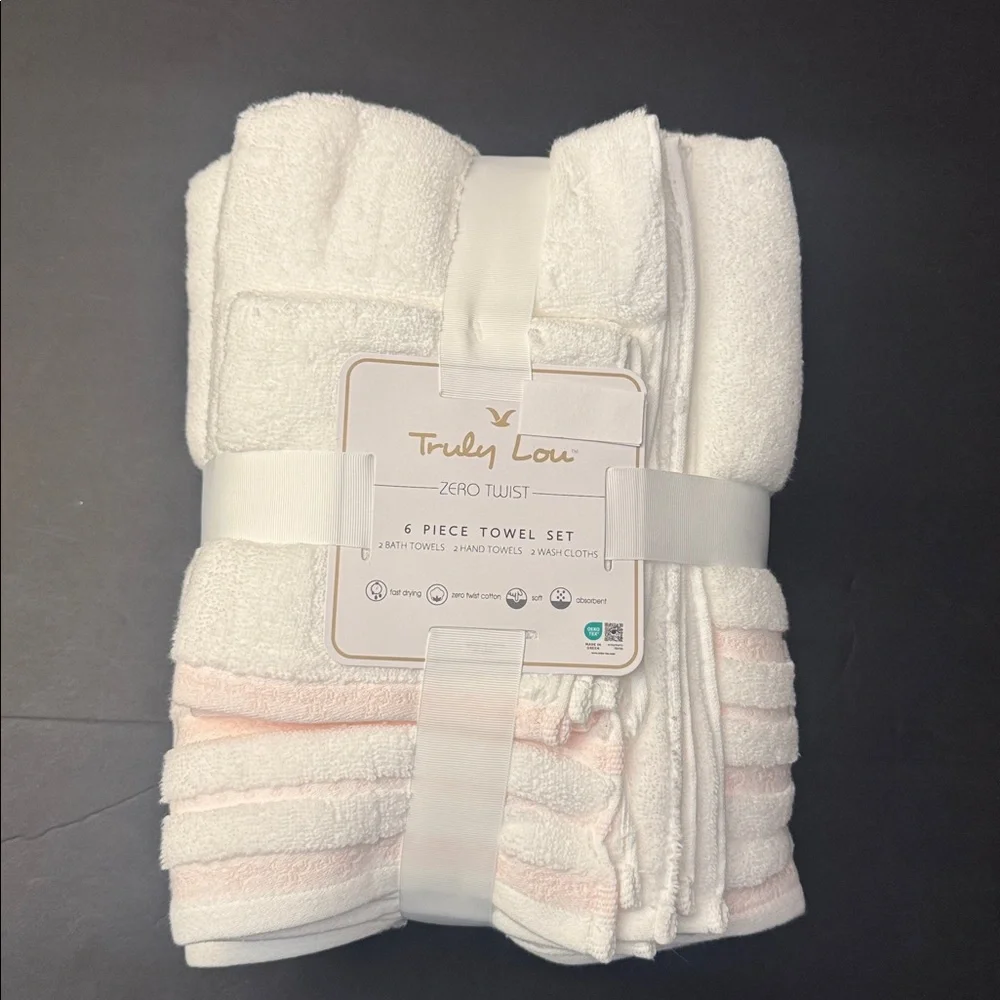 6pc TRULY LOU ZERO TWIST Absorbent Bath Towel Set - 100% Cotton (EOD)
